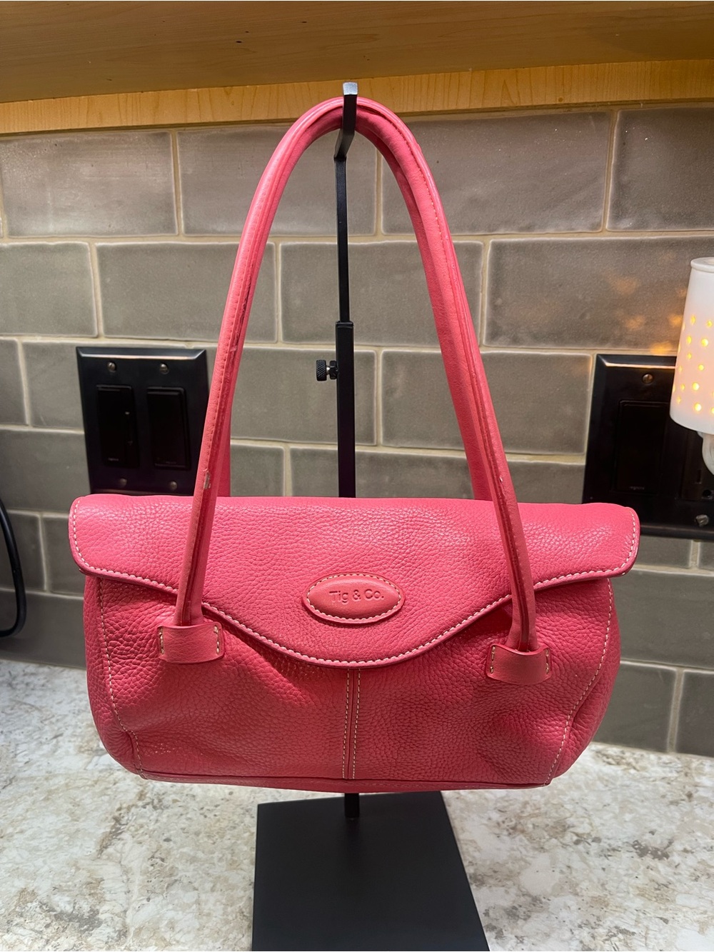 Tignanello Pink Pebble Leather Shoulder Bag
